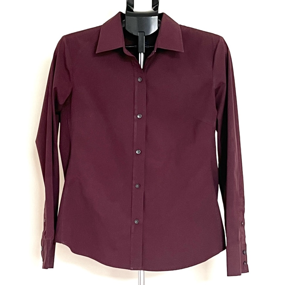GAP Burgundy Wine Stretch Long Sleeve Button-Up Shirt Size Large